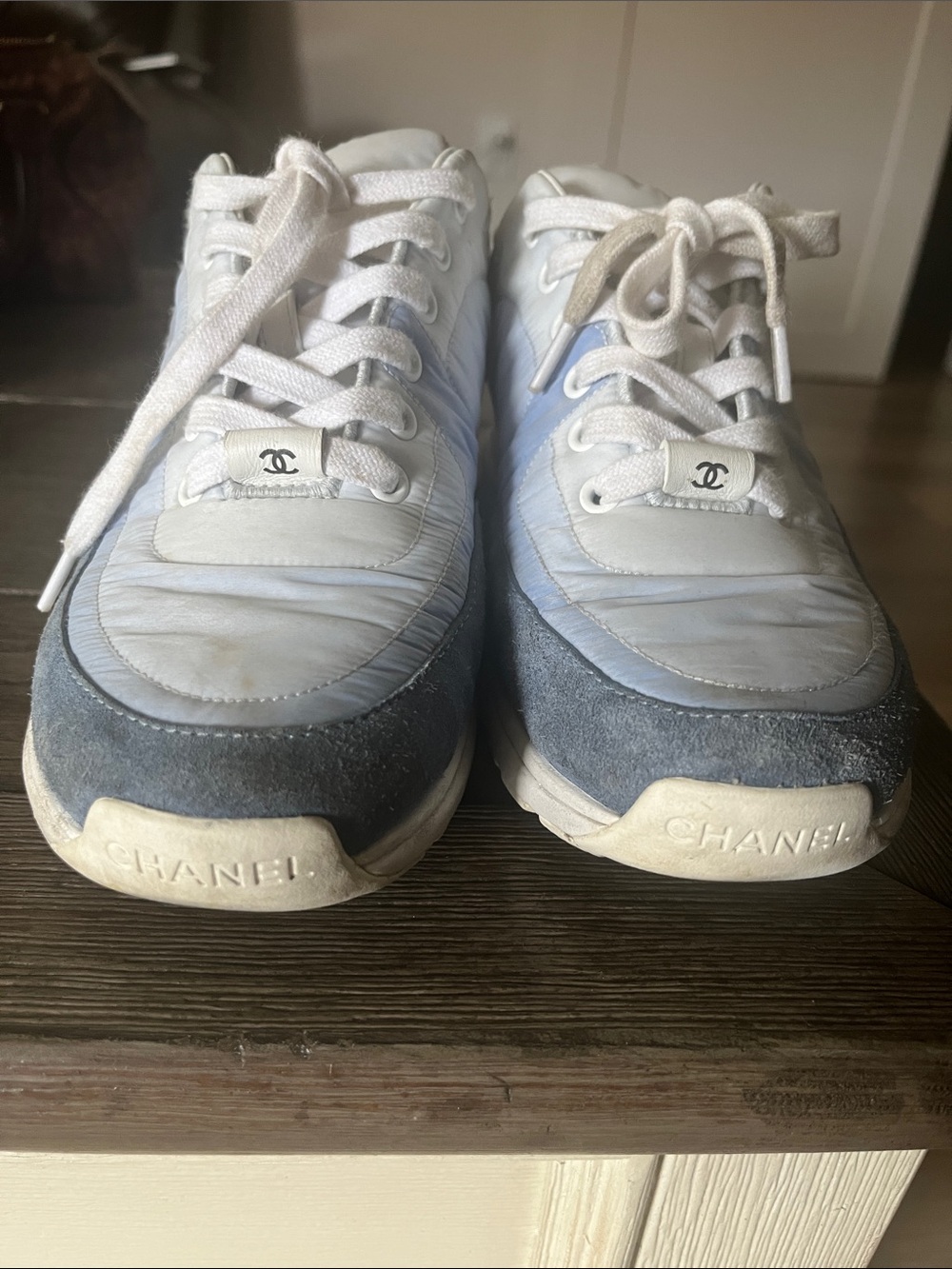 CHANEL White and Light Gray Low-Top Sneakers - Picture 2 of 5